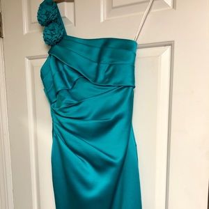Phoebe couture One shoulder teal dress